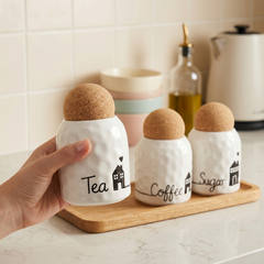 Cork Lid Tea Coffee And Sugar Storage Set Stopper