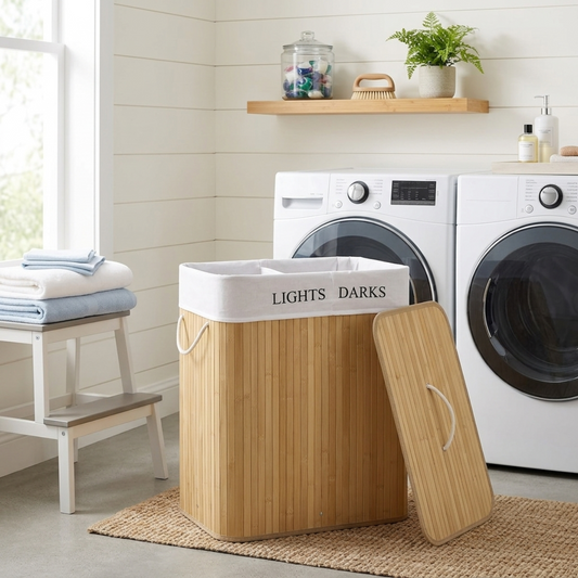 Bamboo Laundry Basket - Two Compartment