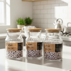 3-Pcs 1200ml Home Made Glass Jars Set with Airight Lids