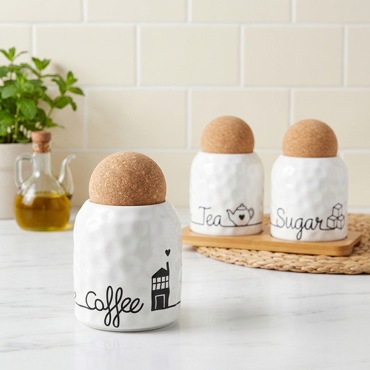 Cork Lid Tea Coffee And Sugar Storage Set Stopper