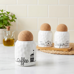 Cork Lid Tea Coffee And Sugar Storage Set Stopper