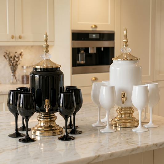Fancy Glass Juice Dispenser & Glass Set 7 Pcs