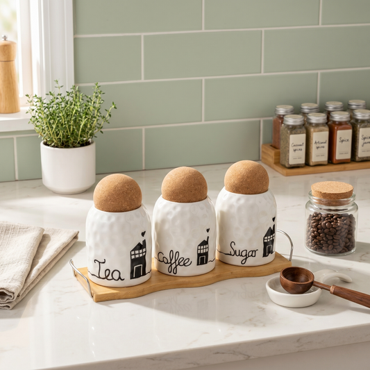 Cork Lid Tea Coffee And Sugar Storage Set Stopper