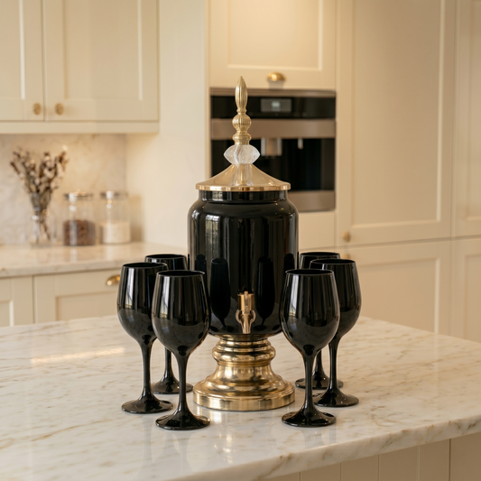 Fancy Glass Juice Dispenser & Glass Set 7 Pcs