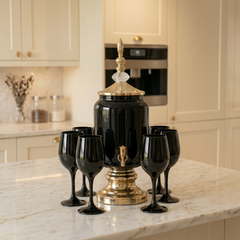 Fancy Glass Juice Dispenser & Glass Set 7 Pcs