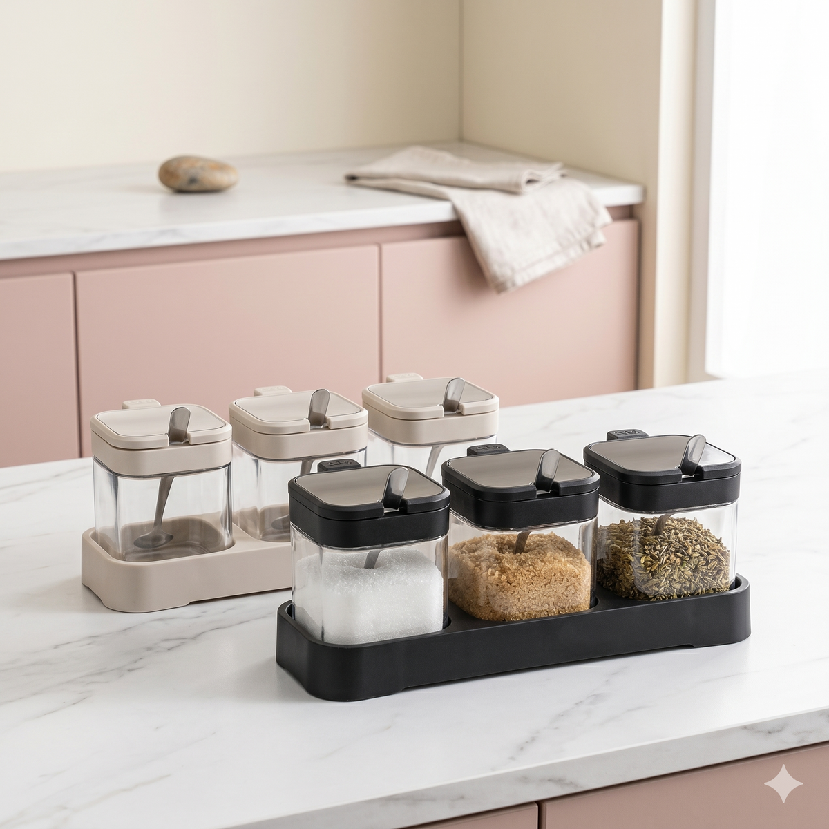 Spice and Sugar Jar with Spoon 3pcs