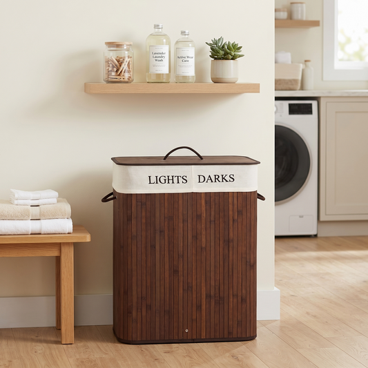 Bamboo Laundry Basket - Two Compartment
