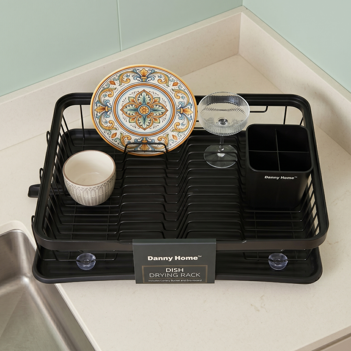Danny Home Stainless Steel Dish Rack with Utensil Holder