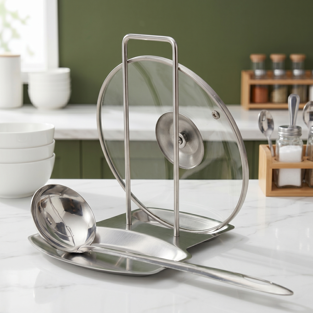Lid and Spoon Rest Stand Stainless Steel