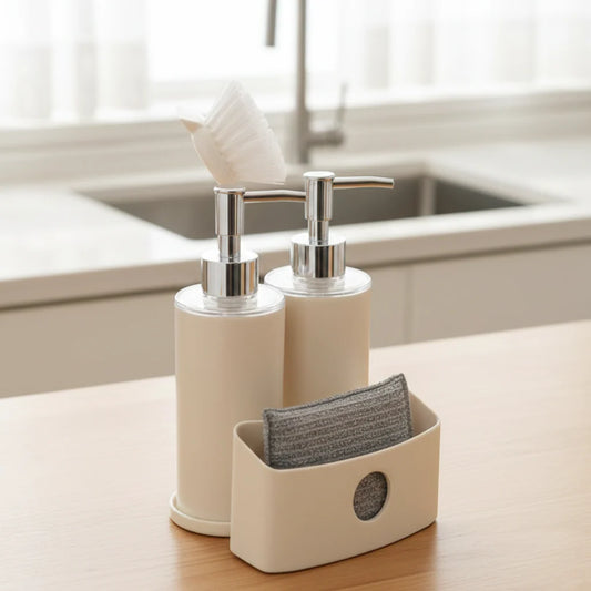 Twin Liquid Dispenser with Sponge Holder & Brush