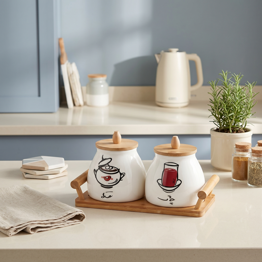 Arabic Ceramic Tea Sugar Jar Set with Stand