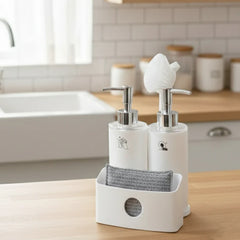 Twin Liquid Dispenser with Sponge Holder & Brush
