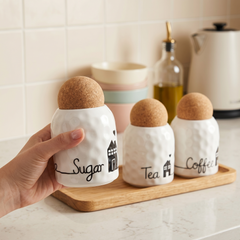 Cork Lid Tea Coffee And Sugar Storage Set Stopper