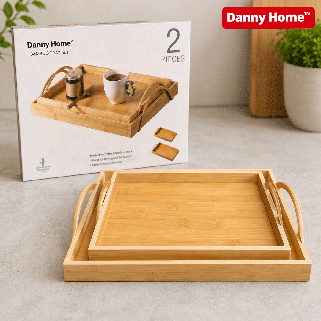 Danny Home Bamboo Tea Serving Tray Set – 2Pcs