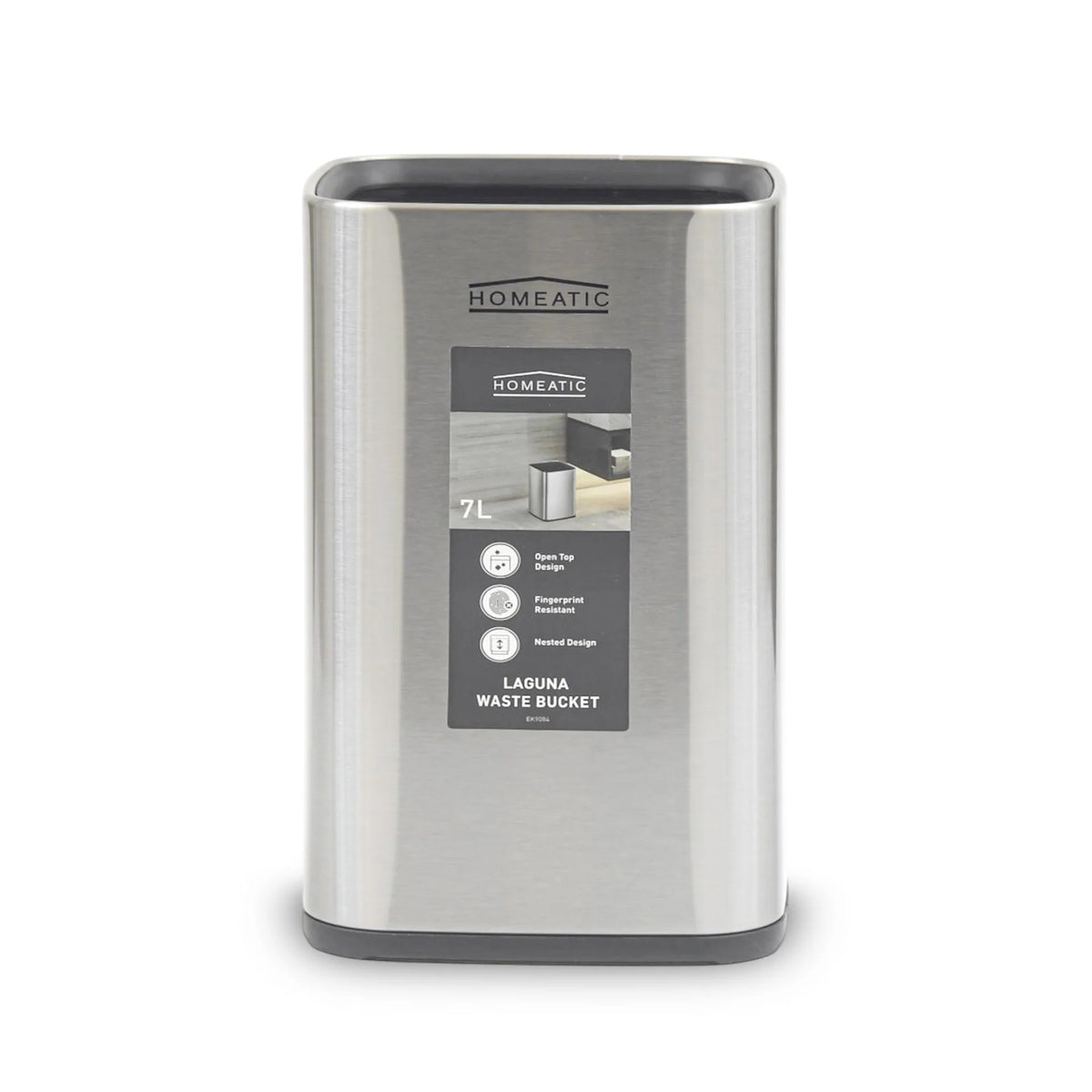 Homeatic stainless steel open dustbin.