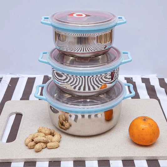 3 Pcs Stainless Steel Storage Bowl Set with Handle