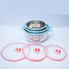 3 Pcs Stainless Steel Storage Bowl Set with Handle