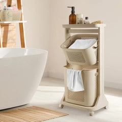 2-Tier Moveable Laundary Basket with Top Storage