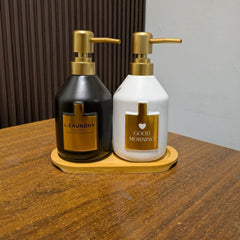 Modern Design Soap Dispenser Set with Wooden Base – BP-17