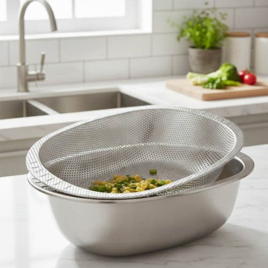 Stainless Steel Oval Drainer with Stainless Steel Pot