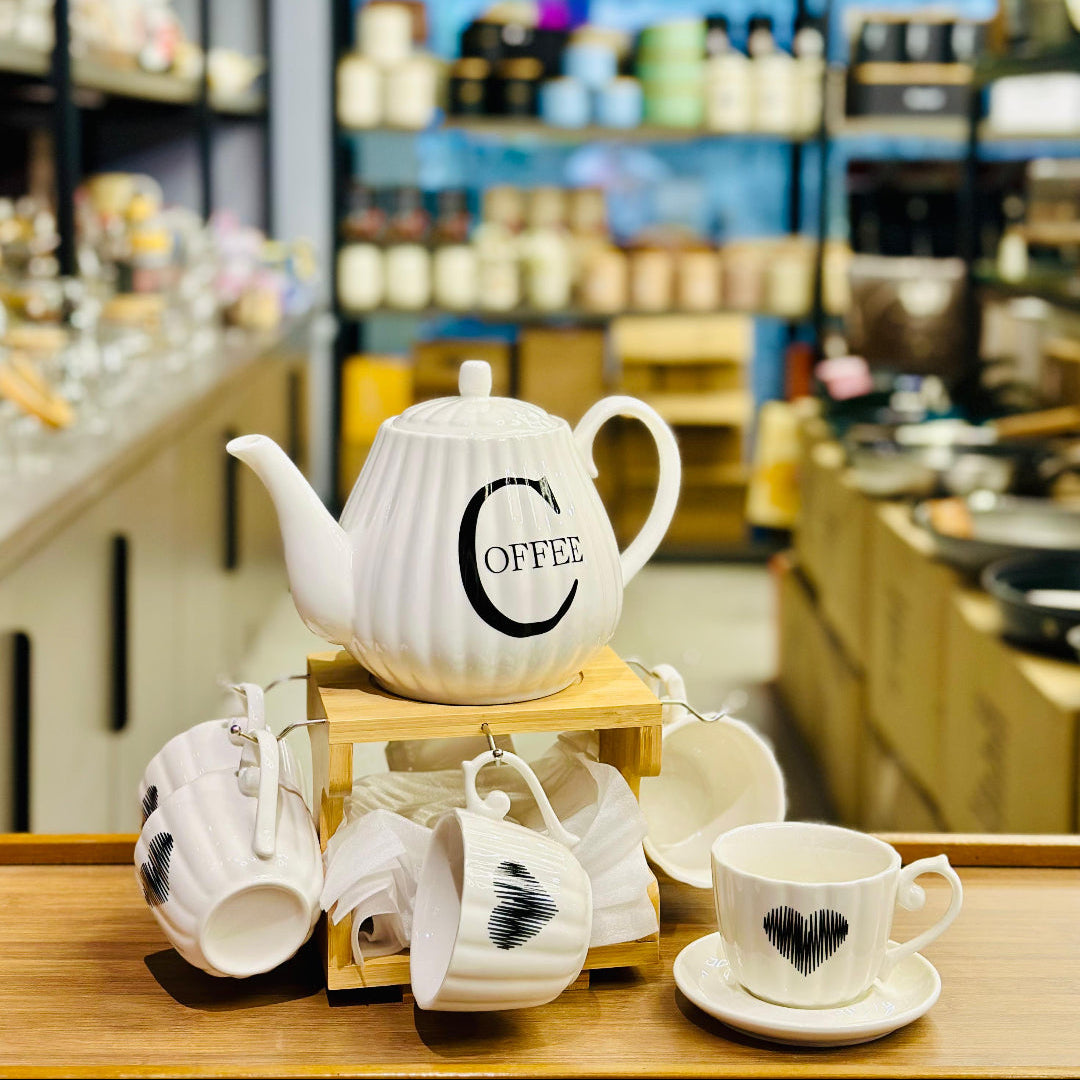 15-Piece Ceramic Tea Serving Set with Bamboo Stand
