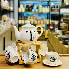15-Piece Ceramic Tea Serving Set with Bamboo Stand
