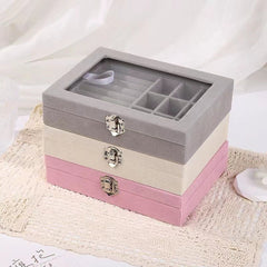 Velvet Jewelry Storage Box Glass Lid and Lock.