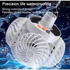 Solar Ceiling Fan Light with Hook and Foldable Frame for Camping and Indoor Use