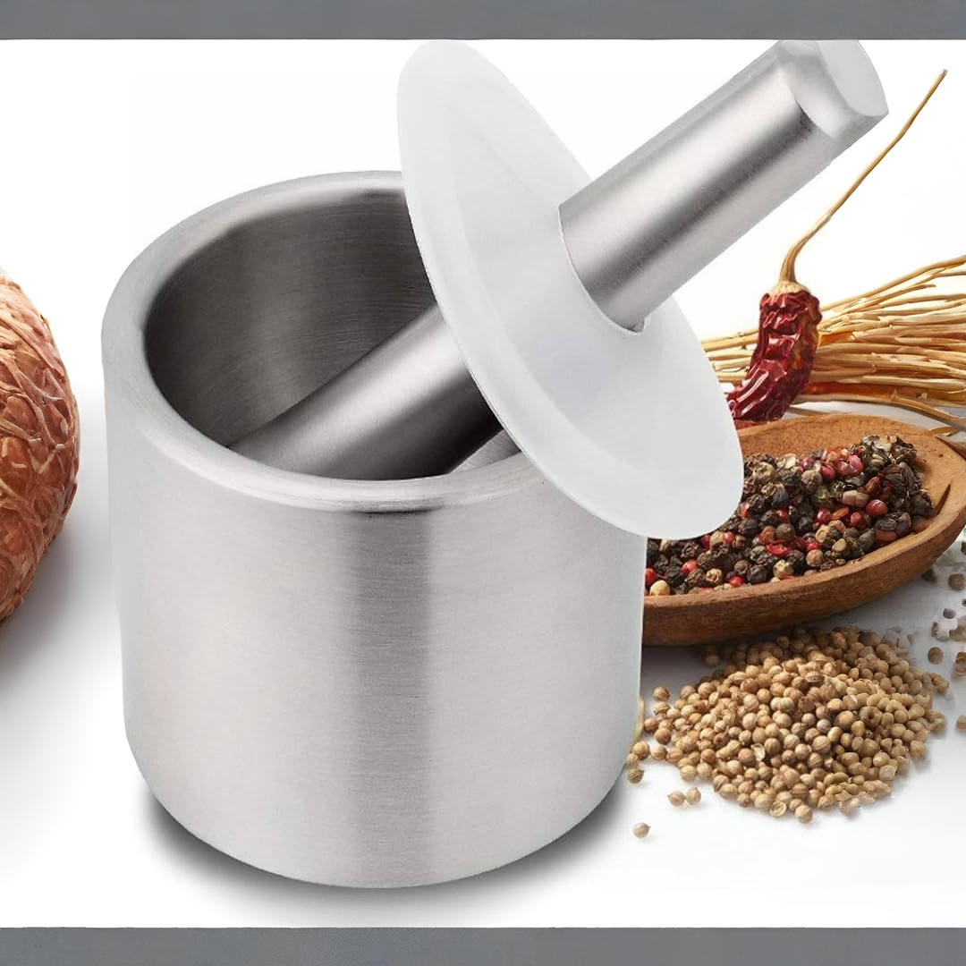 Stainless Steel Mortar and Pestle with Cover