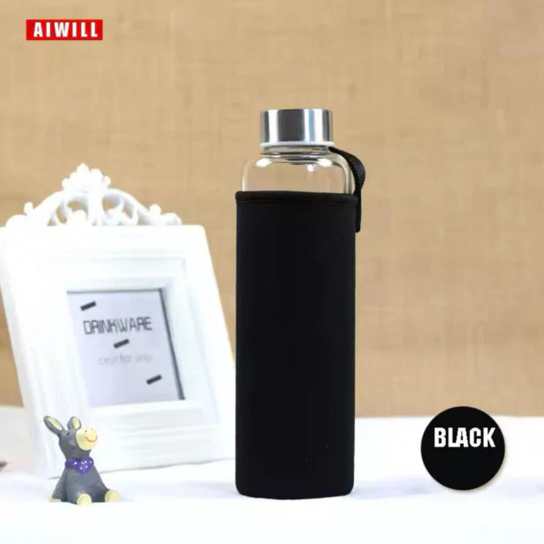 Portable Glass Water Bottle With SS Lid-550ML