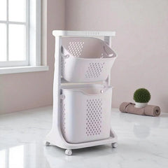 2-Tier Moveable Laundary Basket with Top Storage