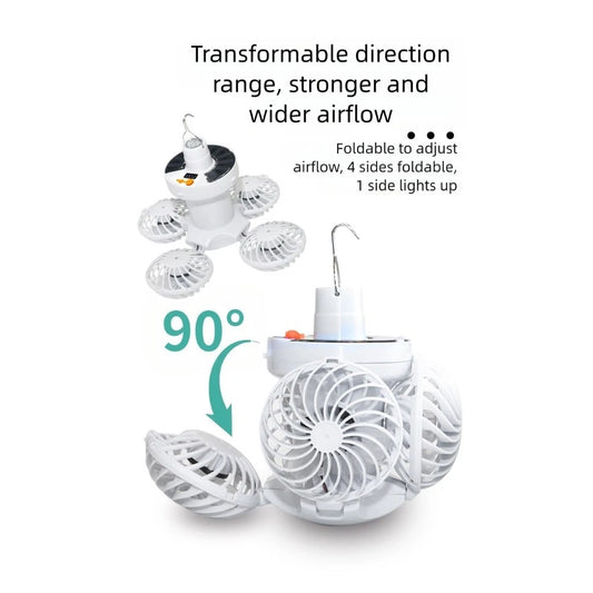 Solar Ceiling Fan Light with Hook and Foldable Frame for Camping and Indoor Use